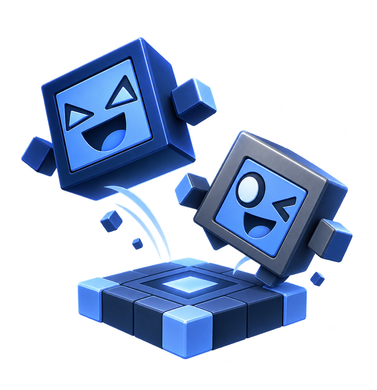 Two original blue cube game characters