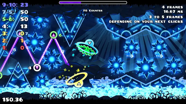 FB Frame Counter on Tidal Wave: the path line through a wave section, counter rows with no 1-frame clicks